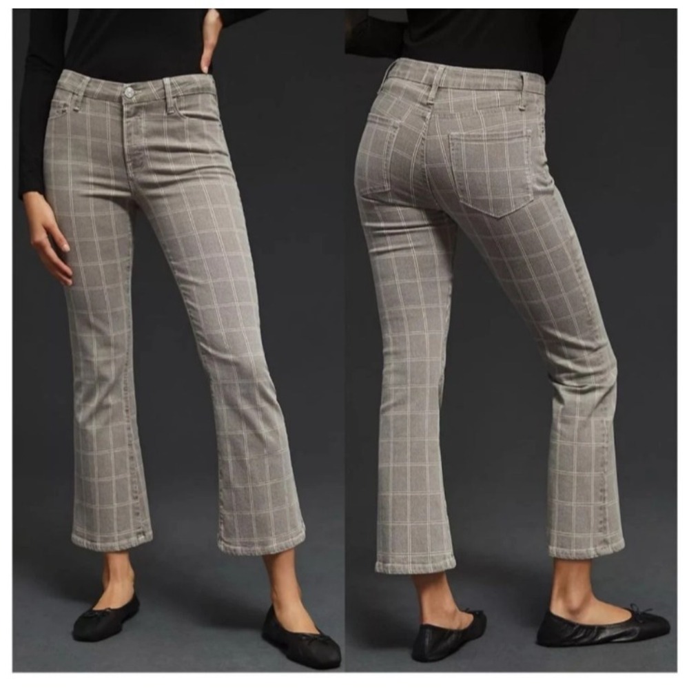 FRAME Le Crop Mini Boot Pant Gray‎ Plaid Front Closure Five Pocket SZ 33/16
